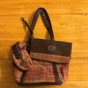 Longaberger Plaid Tote Bag with Brown Accents